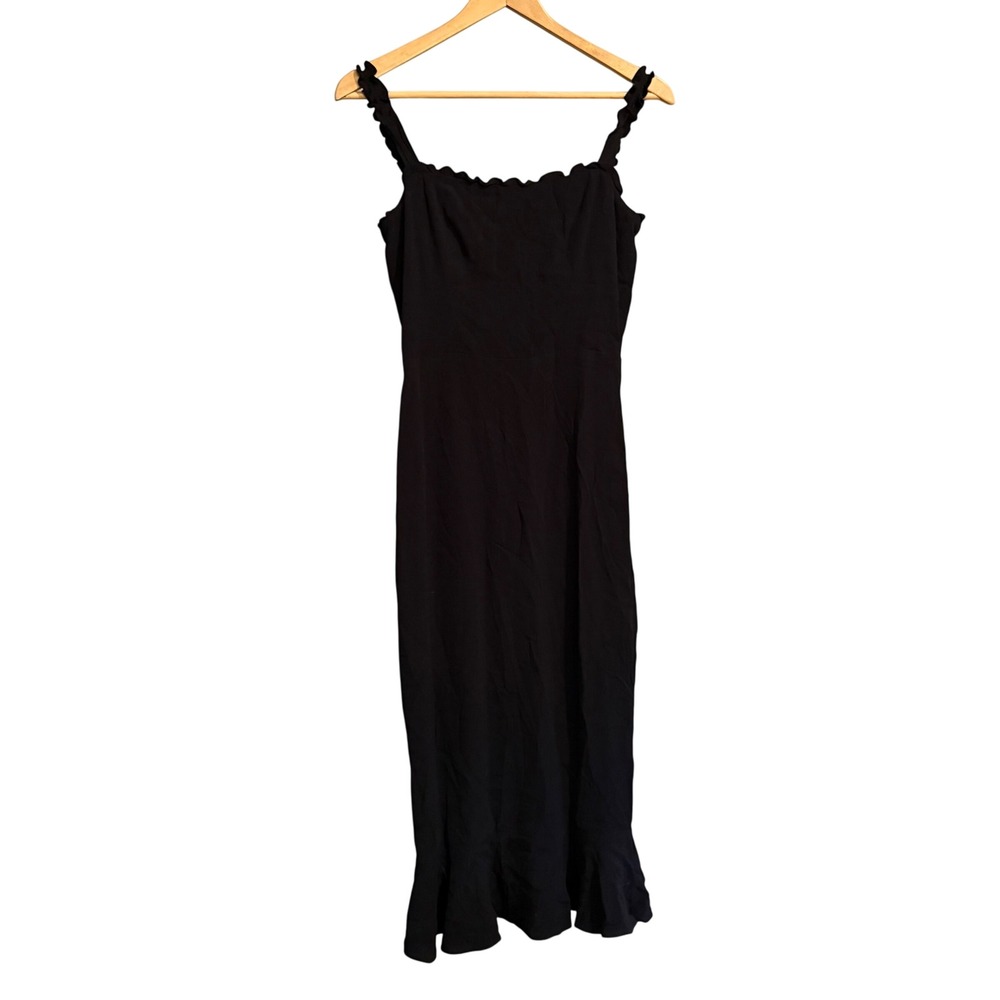 Reformation Black Midi Wilshire Dress Size 2 Ruffle Trim Straps Sleeveless